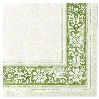 Sovie HORECA Tissue DELUXE Serviette LARA in GRÜN, 40 x 40 cm, 1/4 Falz, 4-lagig, 50 Stück – Blütenornamenten - edle Einwegserviette ideal für Hochzeiten & Jubiläen