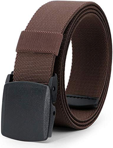 JASGOOD Elastic Stretch Belt for Men Outdoor Sports Work Nylon Canvas Web Mens Elastic Belt with Plastic Buckle, Width 3.8cm, Coffee, Fit Pants Below 44