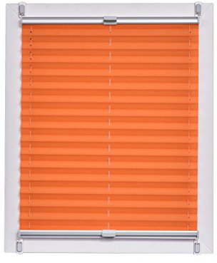 Sunlines Plissee Made in Germany, Tageslicht, Crepes Uni Klemmfix, Silbergraue Schiene, 100 x 150, Stoff, Orange, 100 x 150cm