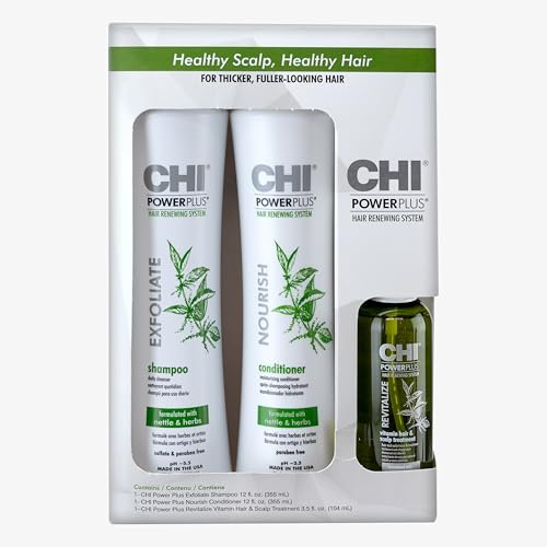 CHI Power Plus Starter Kit with Shampoo, Conditioner and Scalp Treatment, White