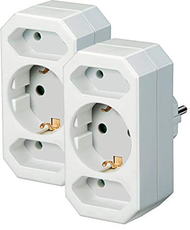 Brennenstuhl Multiprise, adaptateur 3 prises avec sécurité enfant (2 prises européennes et 1 contact de protection) - Couleur : blanc (2, 10 x 20 x 20 cm)
