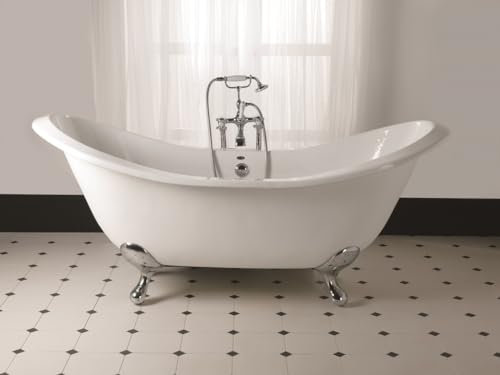 Casa Padrino Luxus Jugendstil Badewanne Weiß/Silber 180 x 77 x H. 79 cm - Gebogene freistehende Acryl Badewanne mit verchromten kugelförmigen Stahl Füßen - Jugendstil Badezimmermöbel