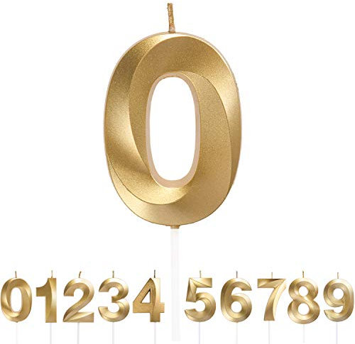 URAQT Bougies Numéro, Paillettes Bougies Numérique D'anniversaire, Or Nombre Bougie Convient pour Anniversaires, Anniversaires de Mariage, Cérémonies de Remise des Diplômes, Fête (7CM, Numéro 0)