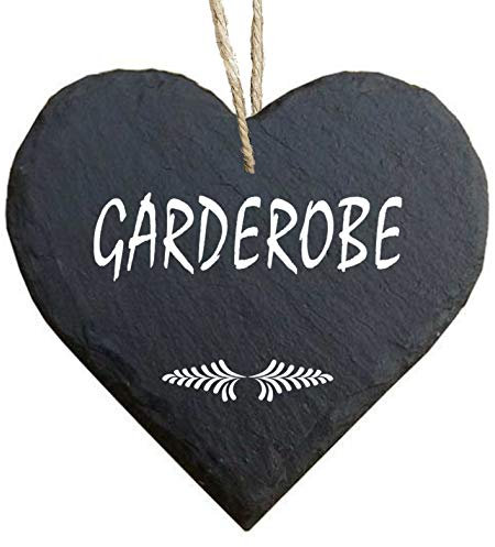 Homeyourself Herz Schieferherz Schiefer Schieferschild 10 x 10 cm Garderobe schwarz Dekoschild Wandschild Schild Stein Umkleide