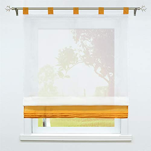 SCHOAL Raffrollo mit Schlaufen Transparente Raffgardine Schlaufenrollo Gardinen Modern Voile 1 Stück BxH 100x155cm Orange