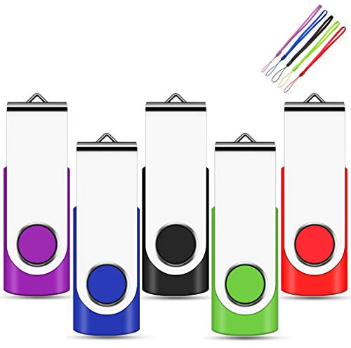 64GB Memory Stick 5Pack EASTBULL USB Flash Drive 64 GB Swivel Design Memory Sticks Fold Storage (5 Mixed Color With Lanyard)