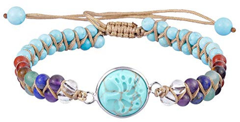 KYEYGWO Blau Howlith Türkis Kristall Baum des Lebens Armband für Damen und Herren, Einstellbare Doppelt Geflochtenes Armbänder 7 Chakra Stein Perlenarmband Yoga-Armband Edelstein Schmuck