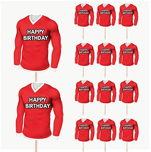 AK Giftshop Football Birthday Cupcakes Cake Food Decorations Picks Toppers - (pack of 14) (Liverpool Colours)