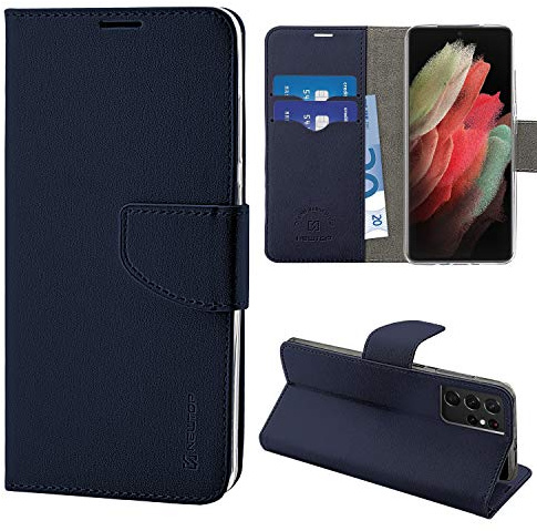 N NEWTOP Cover Compatibile per Samsung Galaxy S21 Ultra 5G, HQ Lateral Custodia Libro Flip Chiusura Magnetica Portafoglio Simil Pelle Stand (Blu)