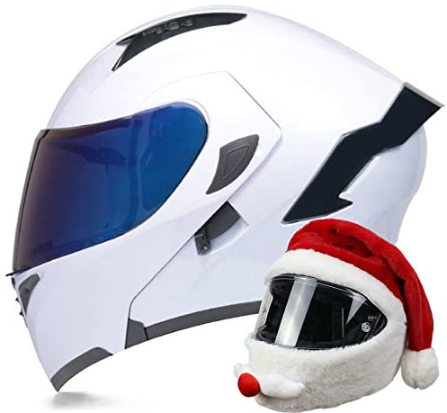 DOPORA Integralhelm Klapphelm Motorradhelm mit Doppel-Sonnenblende, Motorrad Street Bike Mopedhelm mit Weihnachtsmütze für Erwachsene Männer und Frauen,ECE-geprüft,4,L