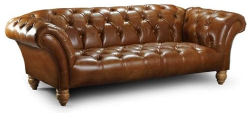 Casa Padrino Luxus Chesterfield Leder 3er Sofa Braun 225 x 110 x H. 77 cm - Echtleder Wohnzimmer Sofa - Chesterfield Wohnzimmer Möbel