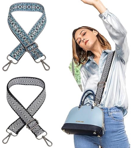 2 Stück Boho Verstellbar Schulterriemen für Taschen Taschengurt 80-140cm mit Karabiner Breit Schultergurt Taschenhenkel Schultergurt für Taschen mit Strickmuster, Umhängegurt für Taschen Handtaschen
