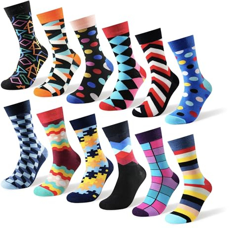 Jeasona 12 Paare Bunte Socken Herren 39-49 Lustige Anzugsocken Männer | Witzige Business Baumwolle Socken für Männer