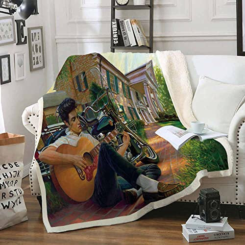 PTNQAZ Warme Winterdecke mit Elvis-Presley-Muster für Jungen und Mädchen, für Schlafzimmer, Bett, Sofa, Sherpa-Decke, Couchbezug (Doppelbett, 5)