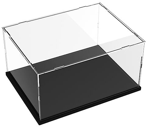 Nynelly Vitrine für Sammlung, Vitrinenbox aus Acryl, Transparent, mit Schwarzer Basis Zum Zusammenbauen, Staubschutzbox mit Leuchtstreifen für Action Pop Figuren