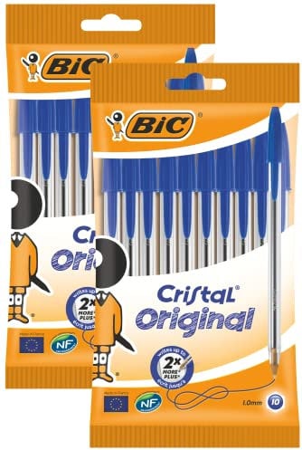 BIC 830863 Kugelschreiber Cristal Original, in Blau, Strichstärke 0,4 mm, Ideal für das Büro, das Home Office oder die Schule, 2x 10er Pack