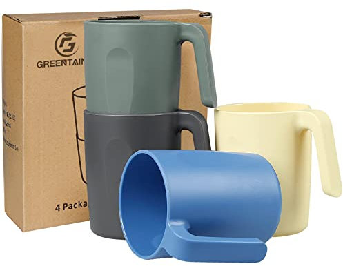 Greentainer Tasse mit Henke,4er Kaffeetassen |450 ml Trinkbecher für Kinder & Erwachsene|Becher für Wasser Milch Tee, Wiederverwendbare & Unzerbrechlich Kinderbecher |Spülmaschinen & Mikrowellenfest