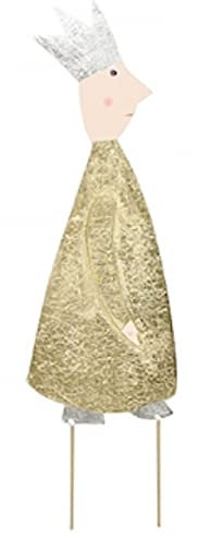 ETC stimmungsvoller Gartenstecker Blumenstecker Dekofigur König als Flache Silhouette aus Metall beidseitig Gold oder Silber mit Krone in verschiedenen Größen (Gold breit klein)