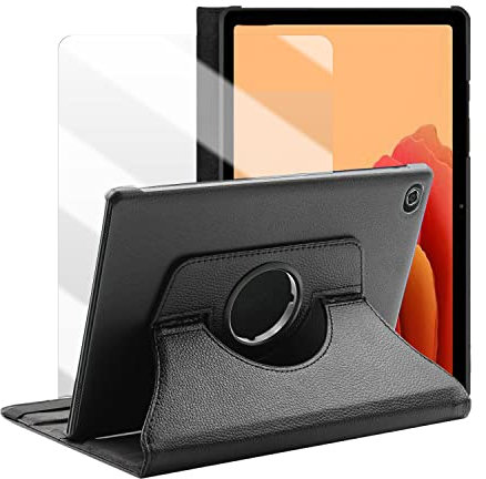Visiodirect Etui Rotatif en Simili Cuir + Verre trempé pour Tablette Samsung Galaxy Tab A7 10.4 (2020) SM-T500 / SM-T505 - Noir