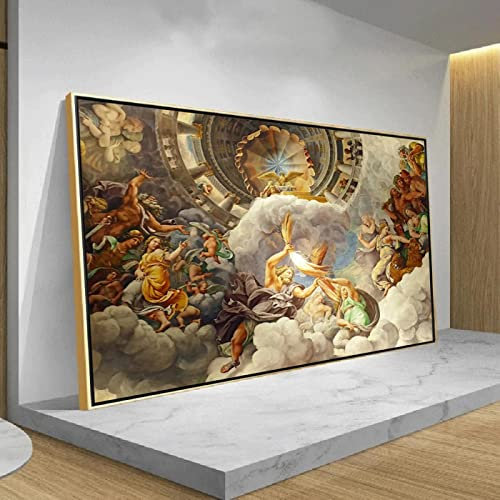 Griechische Mythologie Götter Zeus & Hera Druck auf Leinwand Gemälde Wandkunst The Gods Of Olympus Picture Home Decor Artistic Poster 48x32inch/120x80cm with-Gold-Frame