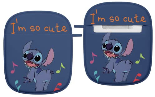 Anime Karikatur Stitch Hülle für Airpods 1 & 2 Hülle, Navy blau Weiche Silikon Schutzhülle mit Süßes Muster Hülle für Mädchen Jungen Frauen Stoßfest TPU Case Kompatibel mit AirPods 2/1,02