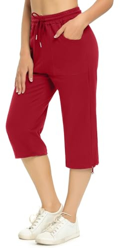 Totatuit Damen Caprihose 3/4 Jogginghose Taschen | Baumwoll-Sweathose, bequemer Freizeitstil, geeignet für Sommer Yoga Fitness Alltag und Reisen