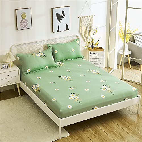 Morbuy Spannbettlaken Muster Spannbetttuch Weiche Baumwolle Boxspringbett Bettlaken Geeignet für Matratzen Boxspringbett Bis 25cm Höhe (180x200cm,Gänseblümchen)