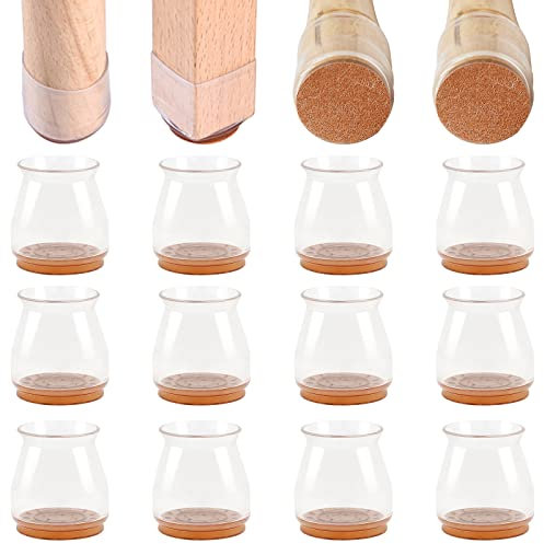 Jmbabe Chair Leg Floor Protectors, 16 Pcs Transparent Silicone Caps with Felt Pads, To Protect Wood Tile Floors Pads Furniture Caps, To Prevent Hard Scratches and Reduce Noise