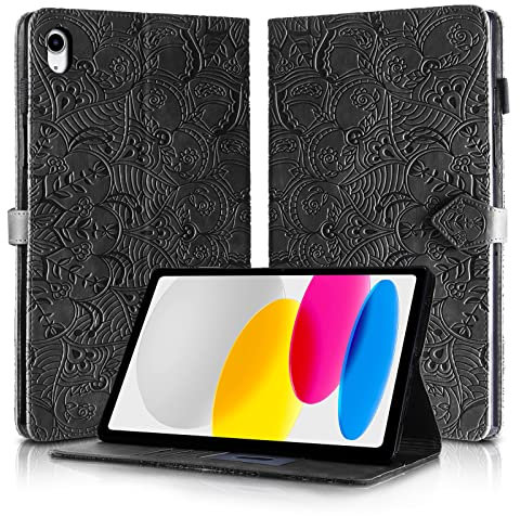 Rostsant Hülle für iPad 10. Generation PU Leder Brieftasche Case Magnetisch Stand Tablet Schutzhülle für iPad 10.9 Zoll 2022 Gen 10 A2757/iPad 11 (A16) 2025 Schwarz