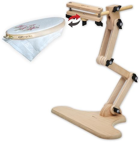 Nurge Soporte ajustable para mesa de bordado, soporte de aro de punto de cruz, soporte de aro de bordado. Madera natural pulida a mano (190-2 soporte de bordado)