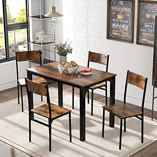ModernLuxe Esszimmergruppe mit stühlen Sitzgruppe Küche Küchentisch Holztisch Balkontisch im Industrial-Look für Balkon & Esszimmer & Wohnzimmer (5 Set)