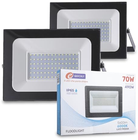 E-QUICKLY Focos LED de exterior – 70 W, potente proyector de 5600 lúmenes, foco LED de exterior con luz blanca fría 6000 K, foco LED grado de impermeabilidad IP65, focos de jardín 220 V, 2 unidades