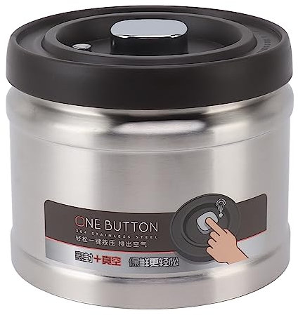 Recipiente de café, Recipiente de Almacenamiento de café Sellado Al Vacío Hermético de Acero Inoxidable 304 Recipiente de Almacenamiento de Alimentos de Cocina Tipo Prensa Tarro (1600ML Acero