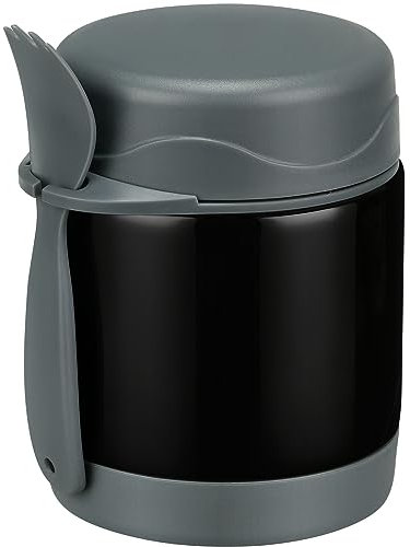 Howeemo 10oz Hot Food Jar - Kids Lunch Thermo with Spoon - Insulated, Leak Proof Stainless Steel Wide Mouth Jar for School (Black)