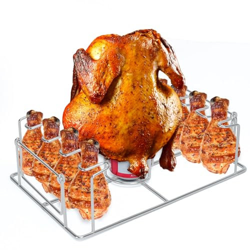 Ajimy 2-in-1 Bierdosenhalter für Hühnerflügel/Beine, für Smoker, Ofen, Grill, Bräter, 2IN1 GRILL RACK
