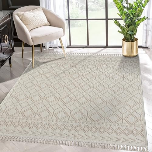 NETLINE HOME Tappeto lavabile in lavatrice, per cucina, camera da letto, sala da pranzo e soggiorno, 100% cotone, a pelo corto, antiscivolo (bianco crema, 80 x 150 cm)