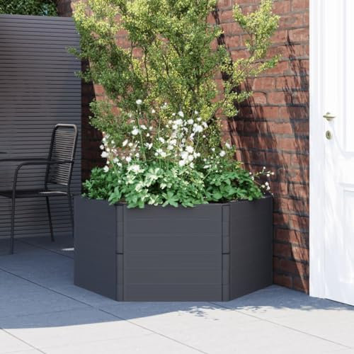 ZEYUAN Garden Planter Anthracite PP,Wooden Garden Planter Plant Pot Box Flower Herb Veg Wood Trough Outdoor