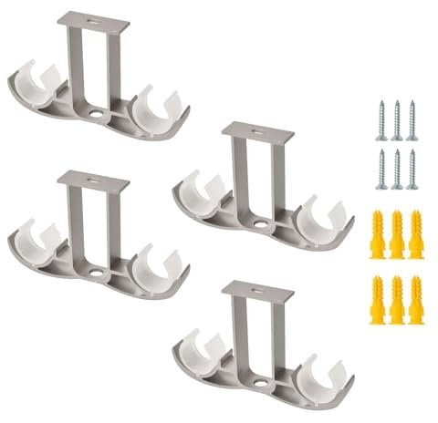 UFURMATE Lot de 4 supports de tringle à rideaux en alliage d'aluminium pour tringle à rideaux de 24 à 30 mm (gris)