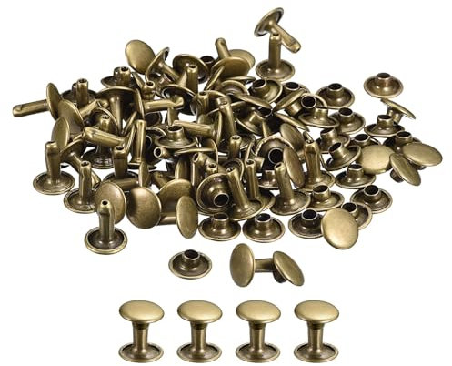 QUARKZMAN 100 Ensembles de Rivets en Cuir, Rivets à Double Tête de 10x10 mm, Clous en Métal pour La Réparation Artisanale Du Cuir, Bricolage pour Ceintures, Sacs, Chaussures, Ton Bronze