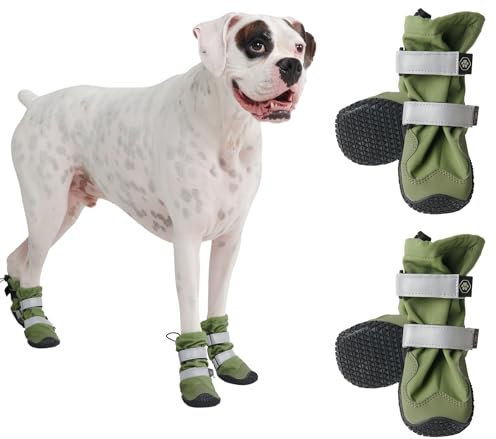 Spark Paws Wasserabweisende Hundeschuhe für mittelgroße und große Hunde, rutschfeste reflektierende Hundestiefel für Regen, Schnee, Wandern, 4er-Set - Green, D