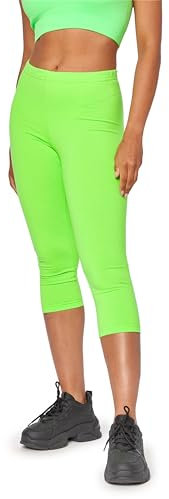 Bellivalini Neon Leggings Damen 3/4, Gym Damen Leggings, Knallige Hosen ideal als Festival Outfit oder Teil von einem 80er Jahre Outfit BLV50-300 (Neon Grün, XXL)