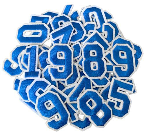 CXWLJL 30pcs Embroidery Applique Patches, 0-9 Iron on Number Patches for Clothes, Shoes, Hats, Socks DIY Accessories - Blue