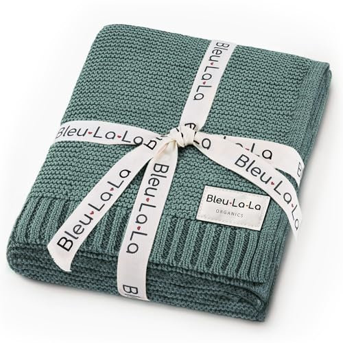 Bleu La La Bio Decke für Babys - 100% Luxuriöse Bio-Baumwollstrick, warme gemütliche Kuscheldecke für Kinderwagen und Wiege, geeignet für Neugeborene, Säuglinge und Kleinkinder (Huntergrün)