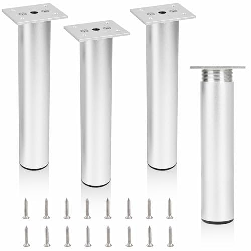 4Pcs Adjustable Furniture Legs Silver Metal Sofa feet Aluminum Alloy Couch Legs Wardrobe Foot Bed Feet Furniture Replacement Legs (Silver, 20cm)