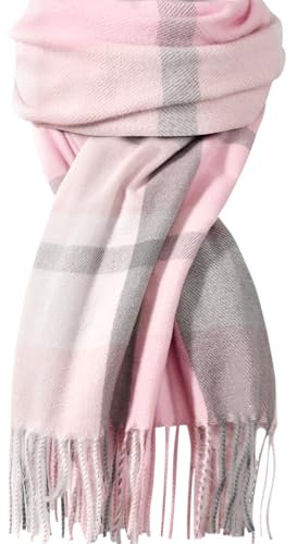 Schal für Damen – Winter-/Herbstschal, modisch, lang, kariert, Kaschmir-Gefühl, Decke, Pashmina-Schals, Rosa und Grau, Einheitsgröße