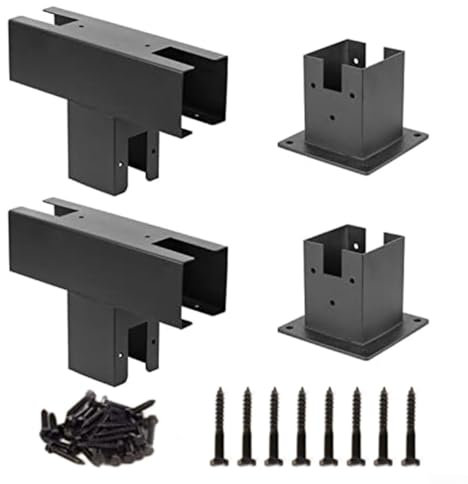 Kit per pergola per lavorazione del legno, supporto in legno rialzato con staffa a T per legname 4 x 4, kit per gazebo in legno massiccio in acciaio per esterni, staffa ad angolo retto a 3 vie (2 set)