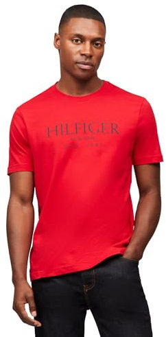 Tommy Hilfiger Men's Short Sleeve Cotton Graphic T-Shirts with Logo, Also Available in Big & Tall, Primary Red, XL