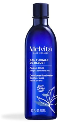 Melvita - Eau Florale de Bleuet Naturelle - Décongestionne et Apaise Yeux Fatigués, Réduit Cernes et Poches - Formule Sans Parfum, Idéale Peaux Sensibles - 200 ml