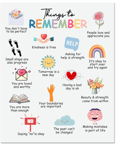 arricraft Poster „Dinge Die Man Sich Merken Sollte – Psychische Gesundheit“ – 1 Stück Kindness Is Free Therapy Bürodekoration Ungerahmt Sonnenblumen/Regenbogen Wandkunst