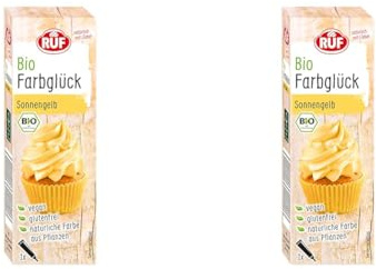 RUF Bio Lebensmittelfarbe Sonnen-Gelb, mit Agavendicksaft zum Einfärben von Zucker-Glasuren & für ausgefallene Torten, glutenfrei & vegan, 1 x 25g (Packung mit 2)